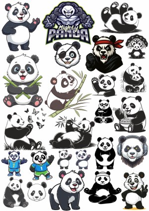 Collection of Cute and Martial Arts Panda Cartoon Illustrations Free Vector