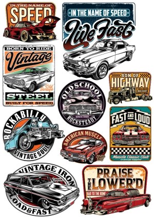 Vintage and Muscle Cars Speed and Rockabilly Themed Vector Collection Free Vector