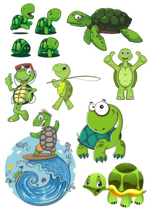 Collection of Cartoon Turtle Characters in Various Poses and Activities Free Vector