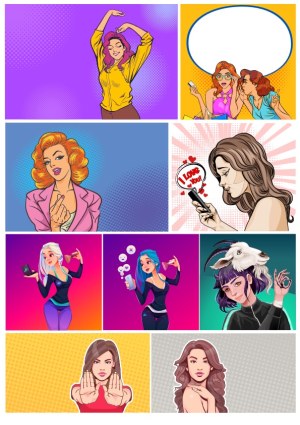 Pop Art Style Vector Illustrations of Diverse Women Expressing Emotions Free Vector
