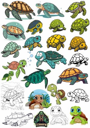 Collection of Various Turtle and Tortoise Vector Illustrations Free Vector