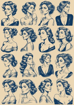 Elegant Female Portraits Hand-Drawn Vector Collection Free Vector