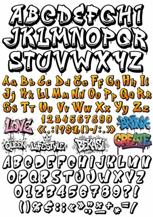 Graffiti Style Alphabet, Numbers, and Symbols Vector Set Free Vector