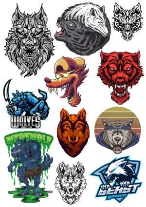 Collection of Fierce Wolf and Werewolf Vector Illustrations Free Vector