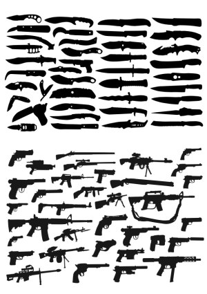 Silhouettes of Various Knives and Firearms Free Vector