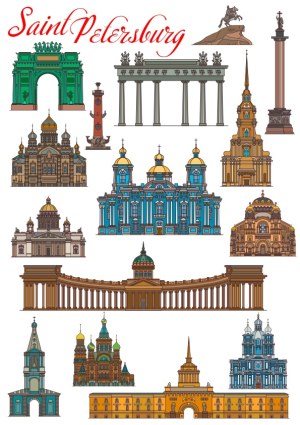 Vector Illustrations of Famous Saint Petersburg Landmarks Free Vector
