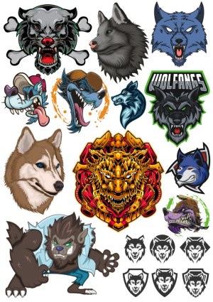Collection of Wolf and Werewolf Vector Illustrations and Logos Free Vector