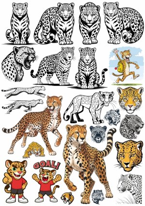 Collection of Cheetah and Leopard Vector Illustrations and Cartoon Characters Free Vector