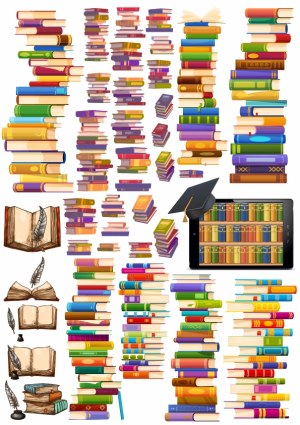 Large Collection of Colorful Book Stacks and Reading Elements Vector Free Vector