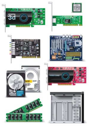 Detailed Computer Hardware Components Vector Set Free Vector