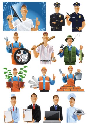Set of Male Professionals and Tradesmen Cartoon Vector Characters Free Vector