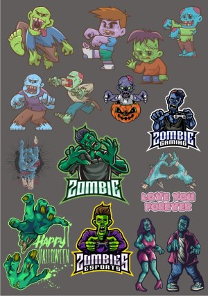 Cartoon Zombie Characters and Gaming Logos Vector Set Free Vector