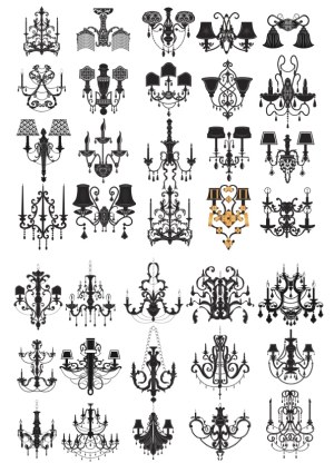 Collection of Vintage Black and White Chandelier Silhouettes Free Vector