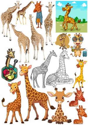 Collection of Realistic and Cartoon Giraffe Vector Illustrations Free Vector