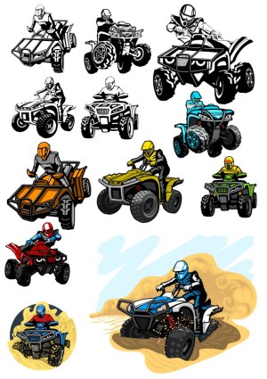 Set of Rider Illustrations on All-Terrain Vehicles ATVs Free Vector