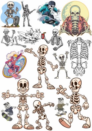 Cartoon Skeletons and Skateboarding Skeletons Vector Collection Free Vector