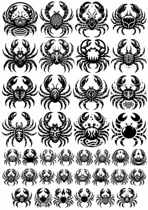 Collection of Tribal and Decorative Black Crab Silhouettes Free Vector