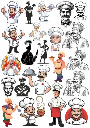 Collection of Chef Characters and Culinary Illustrations Free Vector