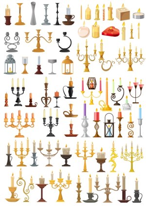Collection of Various Candles and Candle Holders Vector Set Free Vector