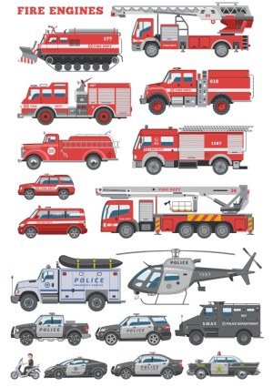 Collection of Fire and Police Department Vehicles Vector Set Free Vector