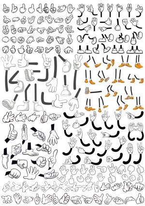 Cartoon Style Character Hands, Gloves, Arms, and Feet Vector Set Free Vector