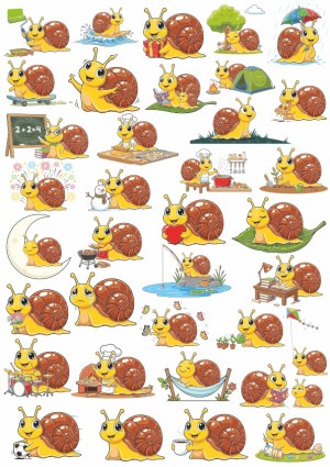 Cute Cartoon Snails in Various Activities Vector Set Free Vector