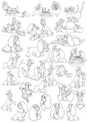 Black and White Line Art of Various Pets and Characters Free Vector