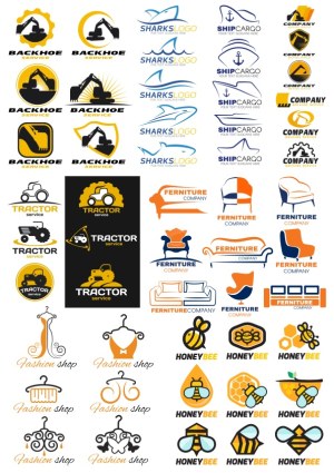 Set of Construction, Marine, Furniture, Fashion, and Bee Logo Vector Designs Free Vector