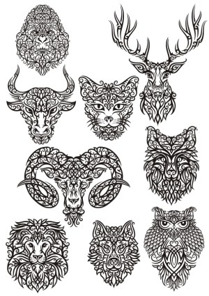Intricate Tribal Animal Faces Vector Set Free Vector