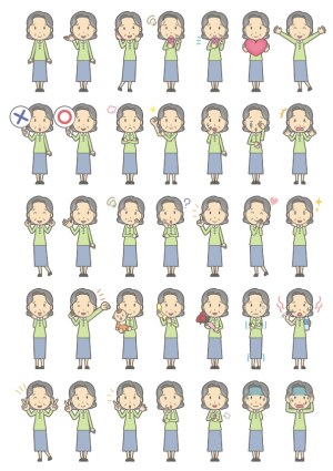 Cartoon Elderly Woman Various Poses and Emotions Vector Set Free Vector