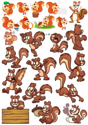 Collection of Cartoon Squirrel Characters in Various Poses and Activities Free Vector