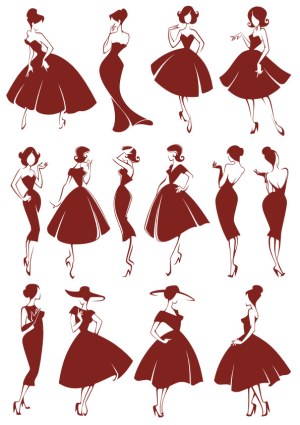 Elegant Retro Women in Vintage Dresses Silhouettes Free Vector