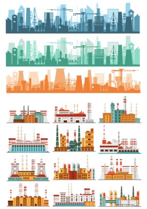 Industrial Factory and Power Plant Vector Set Free Vector