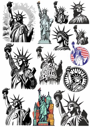 Set of Statue of Liberty Artistic Illustrations Free Vector