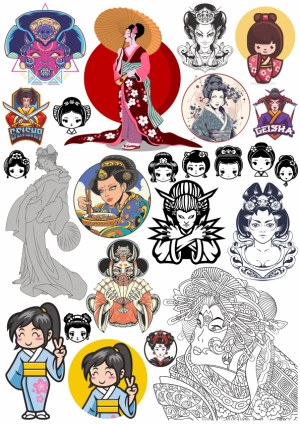 Geisha and Traditional Japanese Woman Vector Illustrations and Icons Free Vector