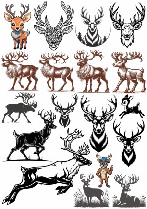 Collection of Deer and Elk Vector Illustrations and Mascots Free Vector