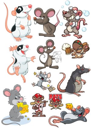 Cartoon Rats and Mice Collection with Cheese and Bubbles Free Vector