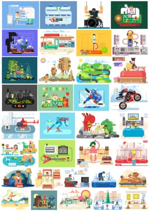Diverse Lifestyle and Activity Illustrations Collection Free Vector