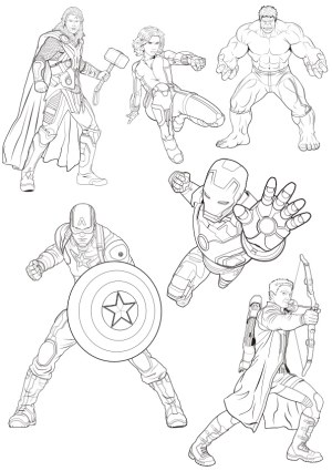 Outline Line Art of Six Action Superhero Characters in Dynamic Poses Free Vector