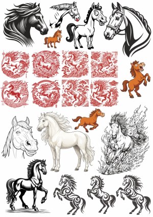 Collection of Horse and Stallion Vector Illustrations and Stylized Horse Designs Free Vector