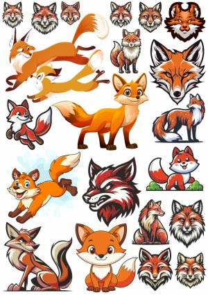 Collection of Cartoon and Realistic Fox Illustrations and Logos Free Vector