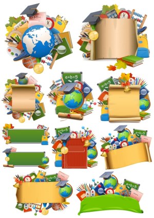 Back to School Frames and Banners with Education Icons Free Vector