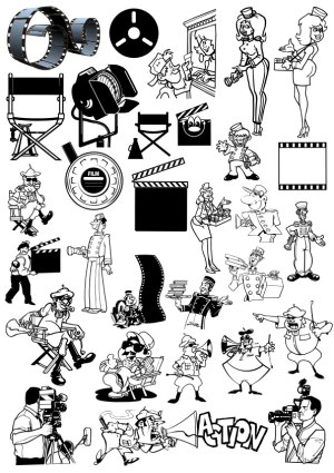 Retro Film and Movie Production Vector Icons and Characters Free Vector