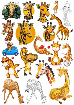Collection of Cartoon and Realistic Giraffe Illustrations and Cliparts Free Vector