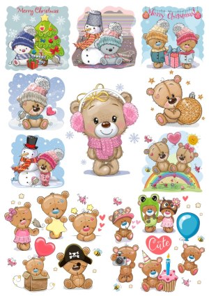 Cute Cartoon Bears and Snowmen with Christmas and Playful Themes Free Vector