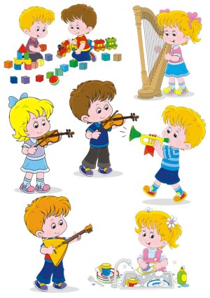 Cute Kids Playing, Learning, and Doing Chores Vector Set Free Vector