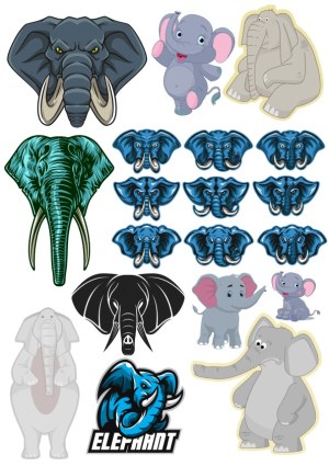 Elephant Heads and Cartoon Elephants Vector Set Free Vector