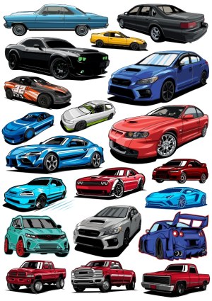 Collection of Vector Illustrations of Various Cars and Trucks Free Vector