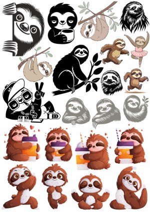 Collection of Cute and Cartoon Sloth Illustrations Free Vector