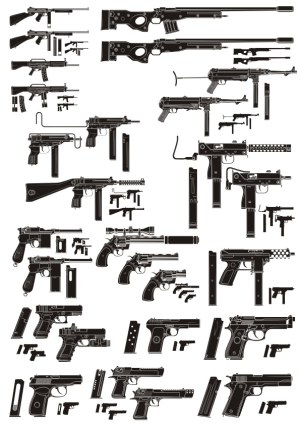 Black Silhouette Vector Set of Various Guns and Firearms Free Vector